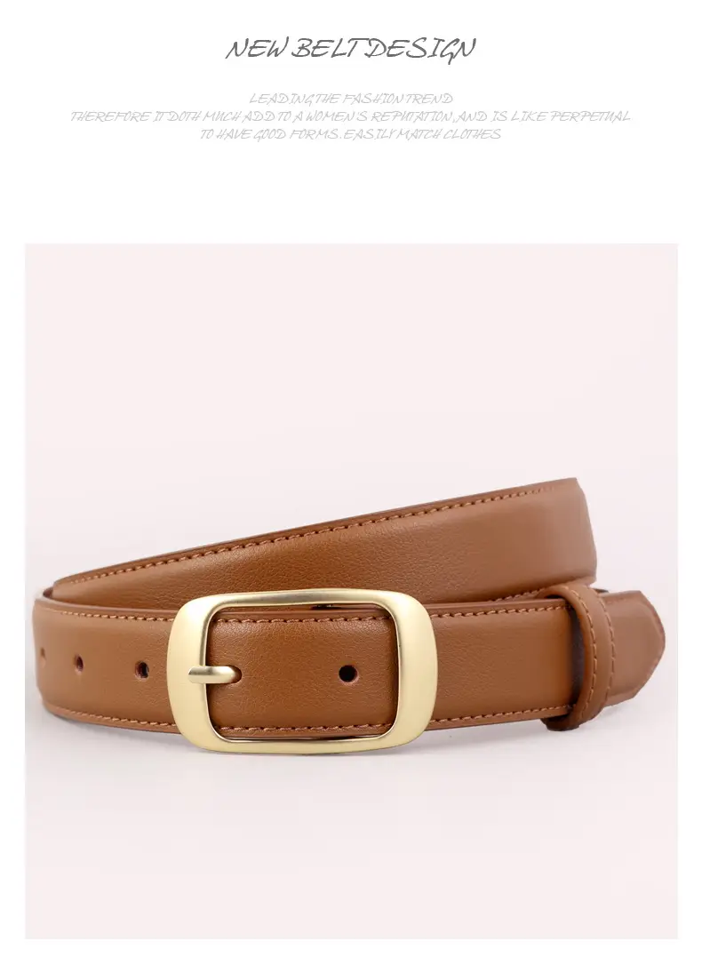 Women's Brown Genuine Leather Belt with Gold Buckle — feature 40