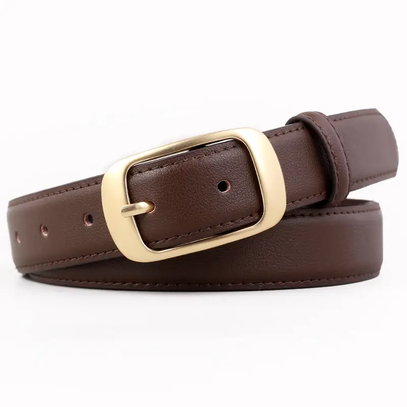 Women's Brown Genuine Leather Belt with Gold Buckle - Image 3
