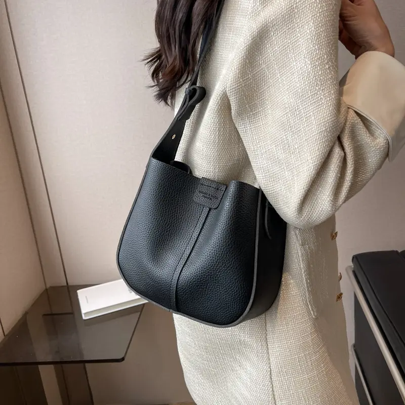 Vintage Brown Bucket Bag for Women Large Capacity Messenger Bag - Image 8