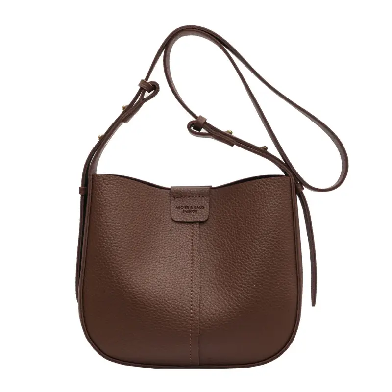 Vintage Brown Bucket Bag for Women Large Capacity Messenger Bag - Image 9