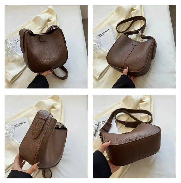 Vintage Brown Bucket Bag for Women Large Capacity Messenger Bag — feature 15