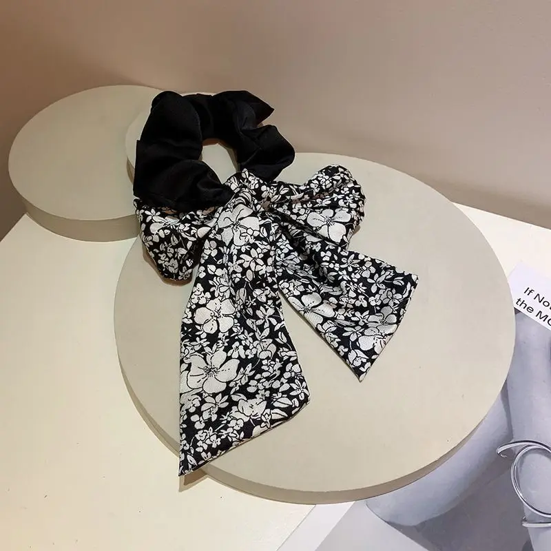 [Floral Circle] Black Hair Ring Floral Bow