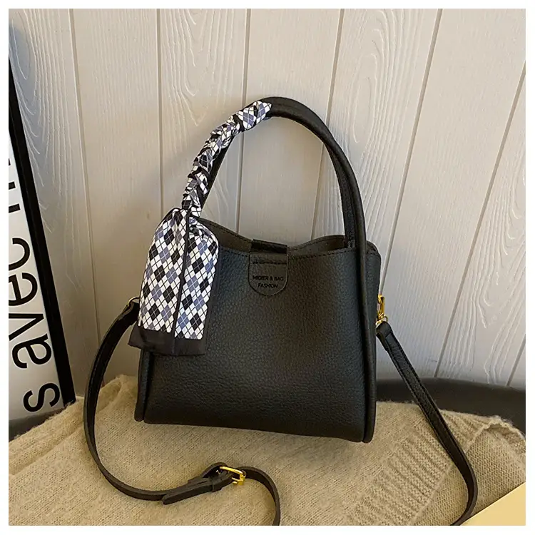 Women's Brown Leather Bucket Bag with Bow Handle — feature 22