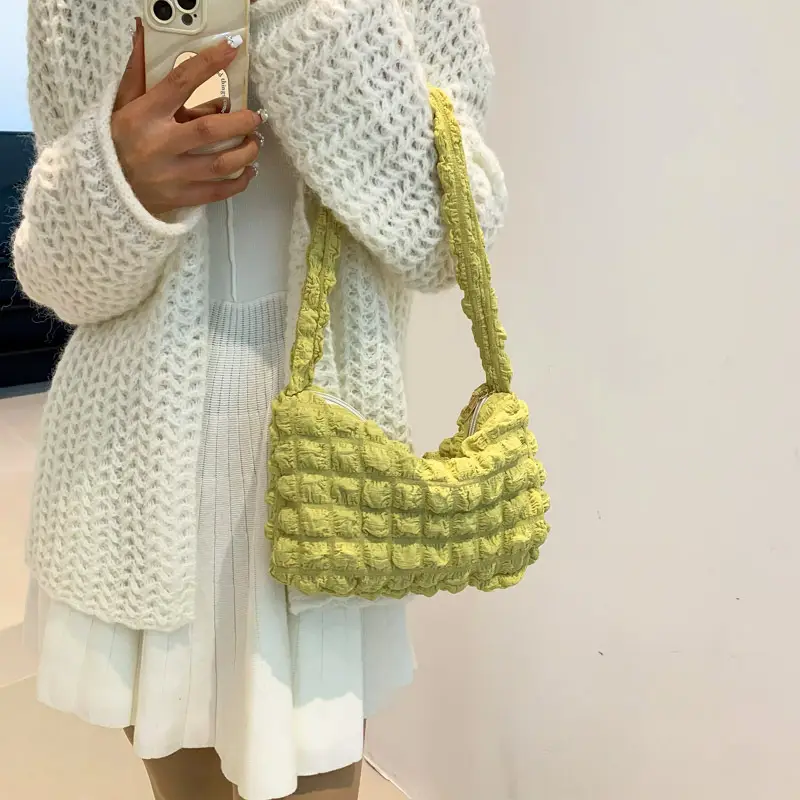 White Pleated Shoulder Bag for Women 2026