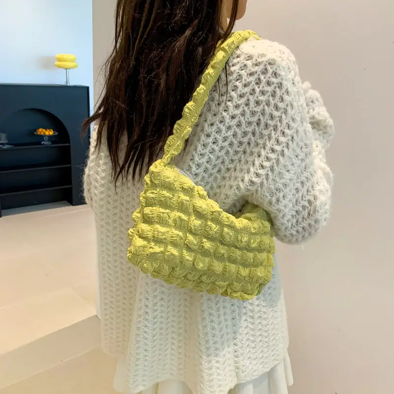 White Pleated Shoulder Bag for Women 2026