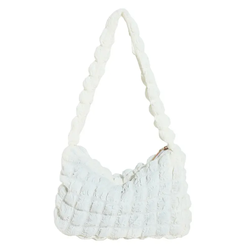 White Pleated Shoulder Bag for Women 2026