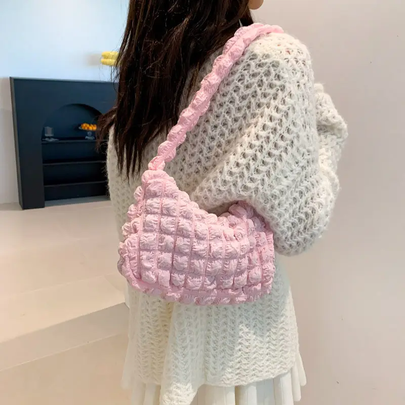 White Pleated Shoulder Bag for Women 2026