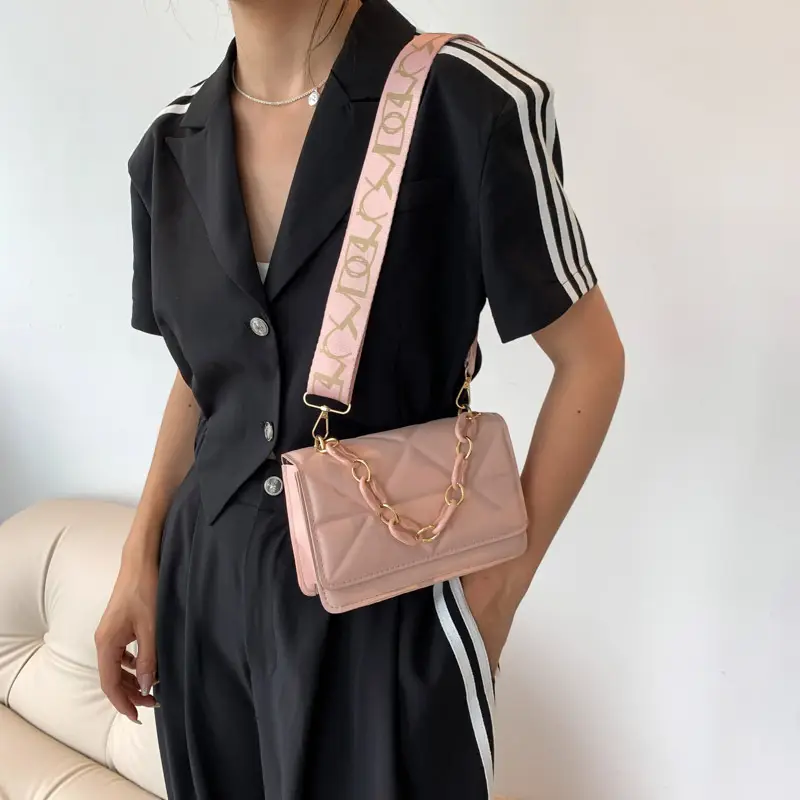 2023 Summer Black Nylon Shoulder Bag with Gold Strap