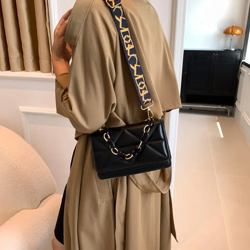2023 Summer Black Nylon Shoulder Bag with Gold Strap