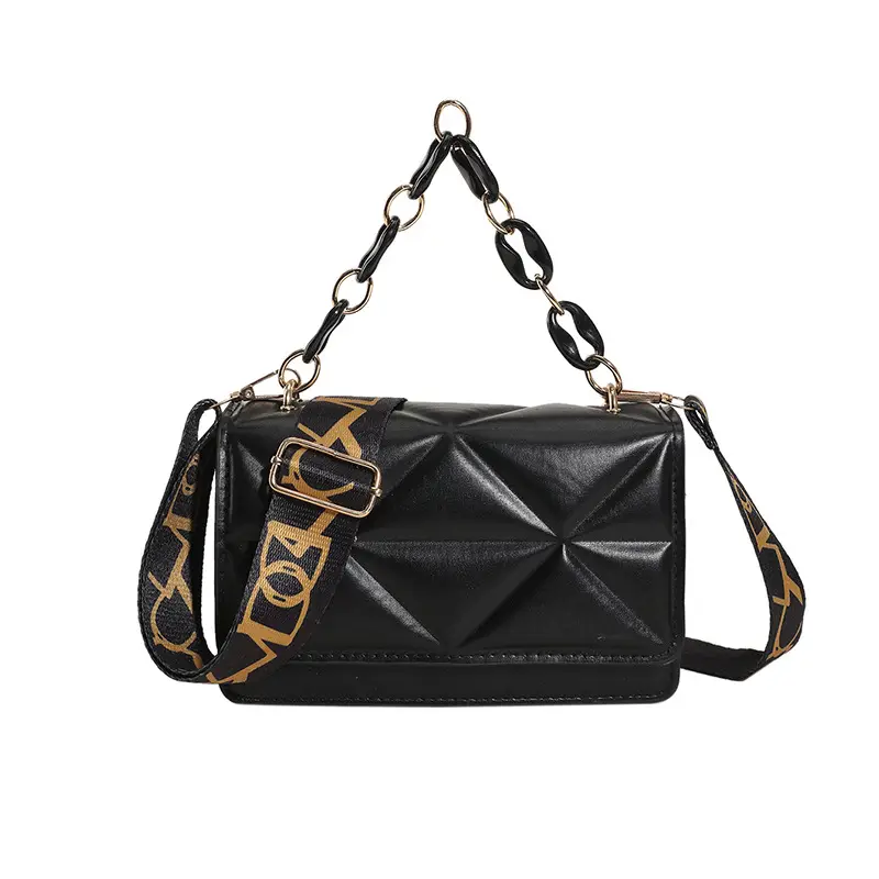 2023 Summer Black Nylon Shoulder Bag with Gold Strap