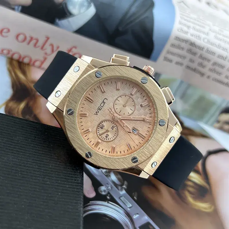 Men's Gold Chronograph Watch with Black Strap - Image 5