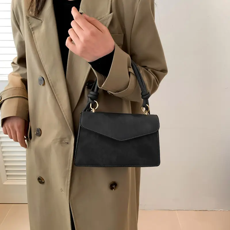 Grey Suede Shoulder Crossbody Bag for Women - Image 8