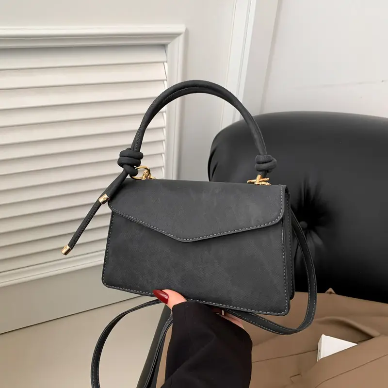 Grey Suede Shoulder Crossbody Bag for Women - Image 4
