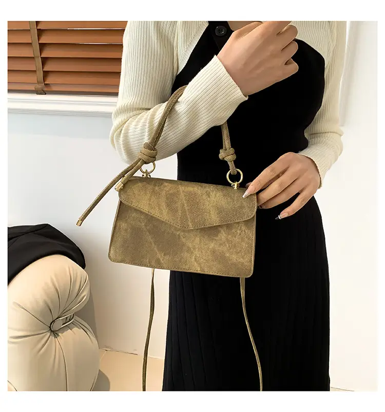 Women Shoulder Messenger Bag Brown Leather Small Square Design — feature 12