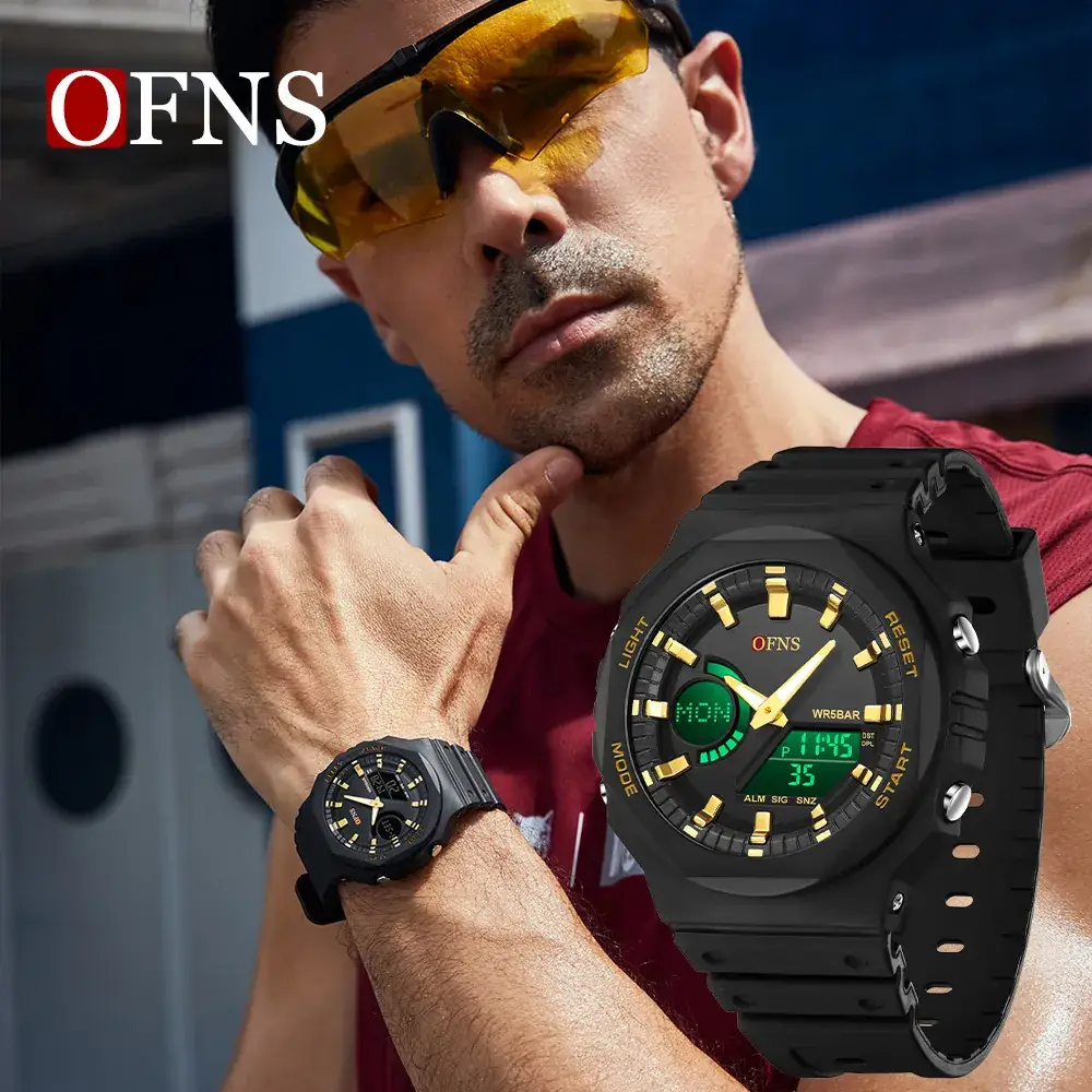Men Dual Display Waterproof Sports Watch Black - Image 6
