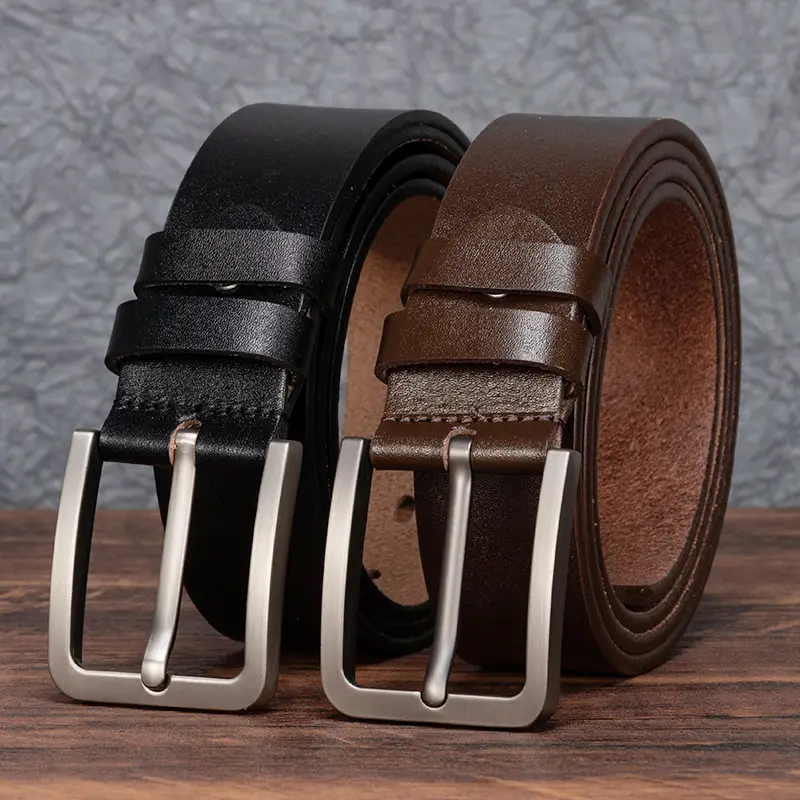 Men's Genuine Leather Belt Brown Pin Buckle - Image 3