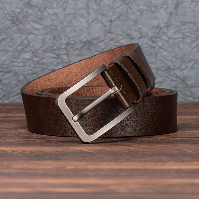 Men's Genuine Leather Belt Brown Pin Buckle - Image 6