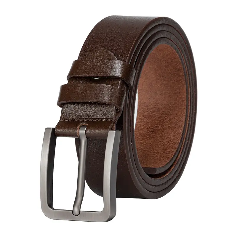 Men's Genuine Leather Belt Brown Pin Buckle - Image 7