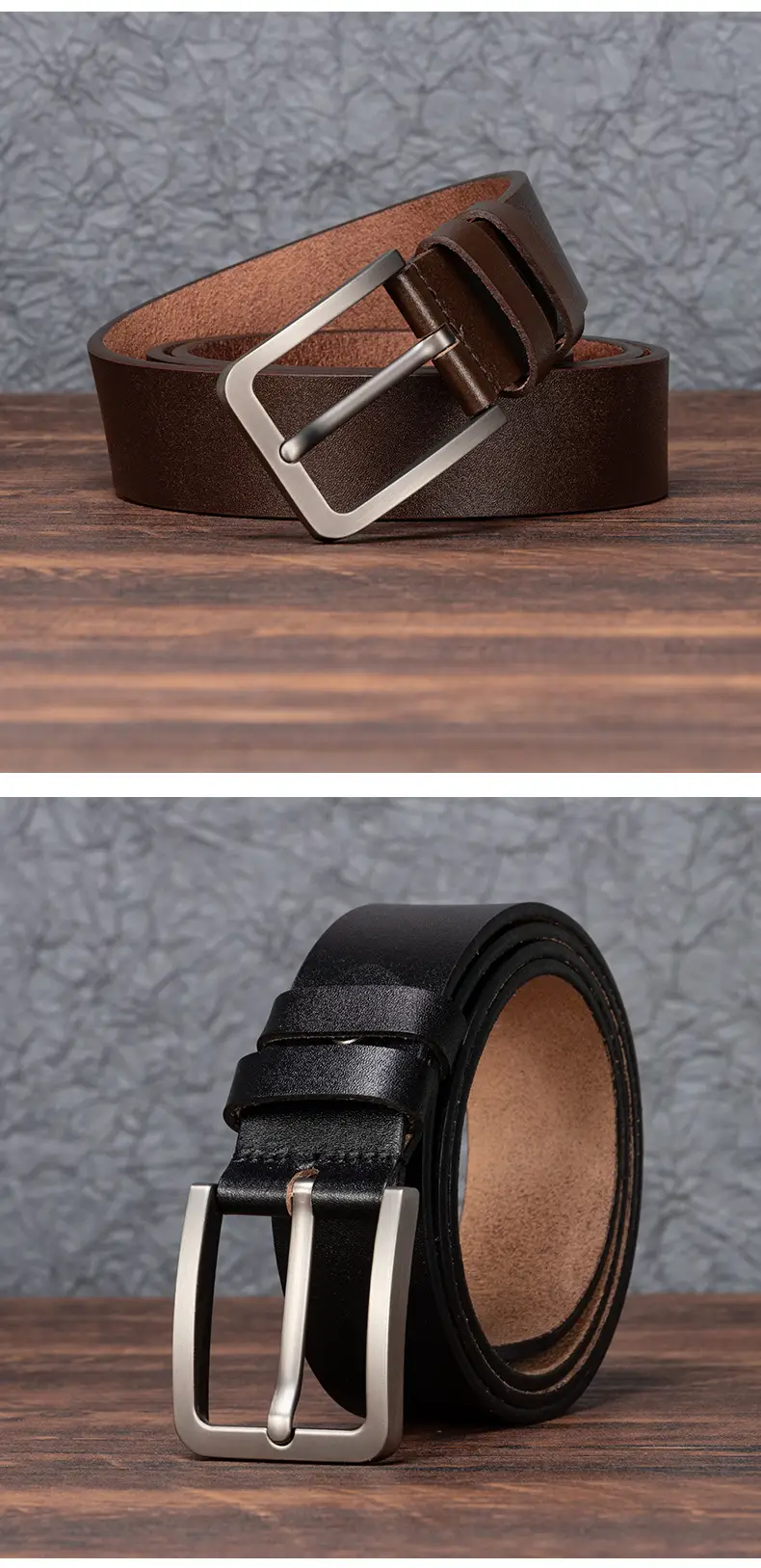 Men's Genuine Leather Belt Brown Pin Buckle — feature 14