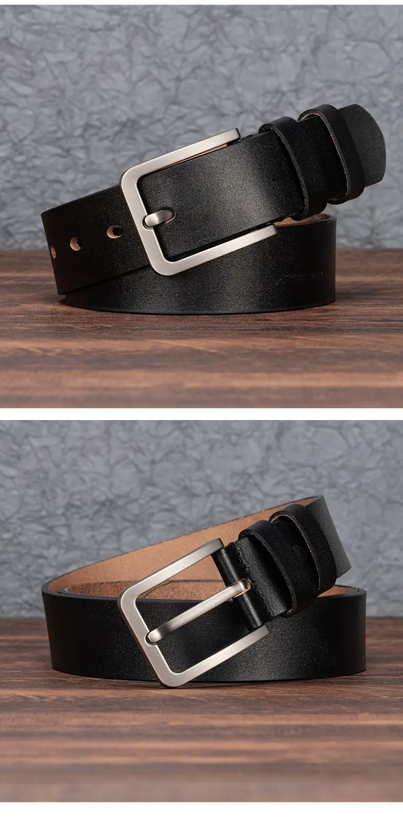 Men's Genuine Leather Belt Brown Pin Buckle — feature 15