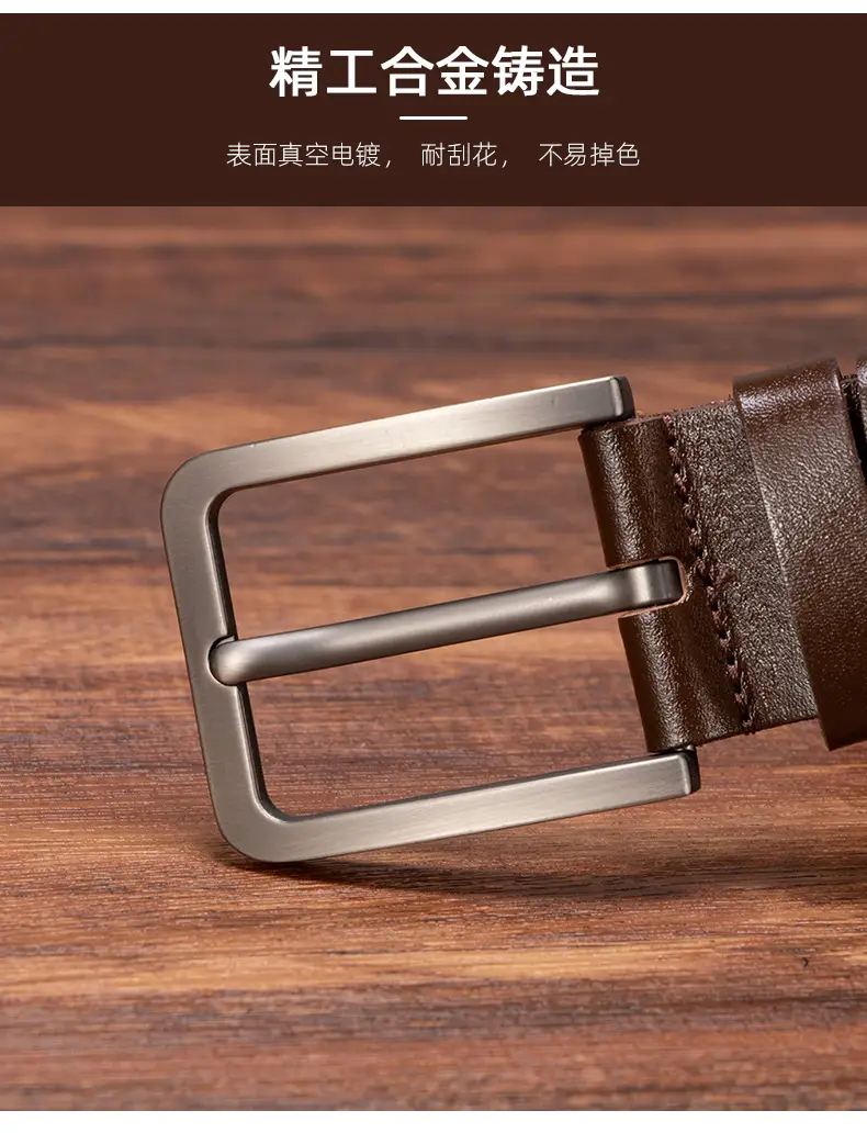 Men's Genuine Leather Belt Brown Pin Buckle — feature 3