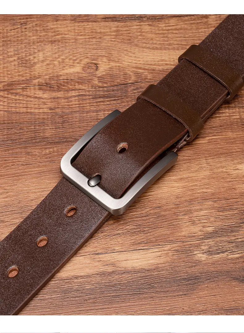 Men's Genuine Leather Belt Brown Pin Buckle — feature 7