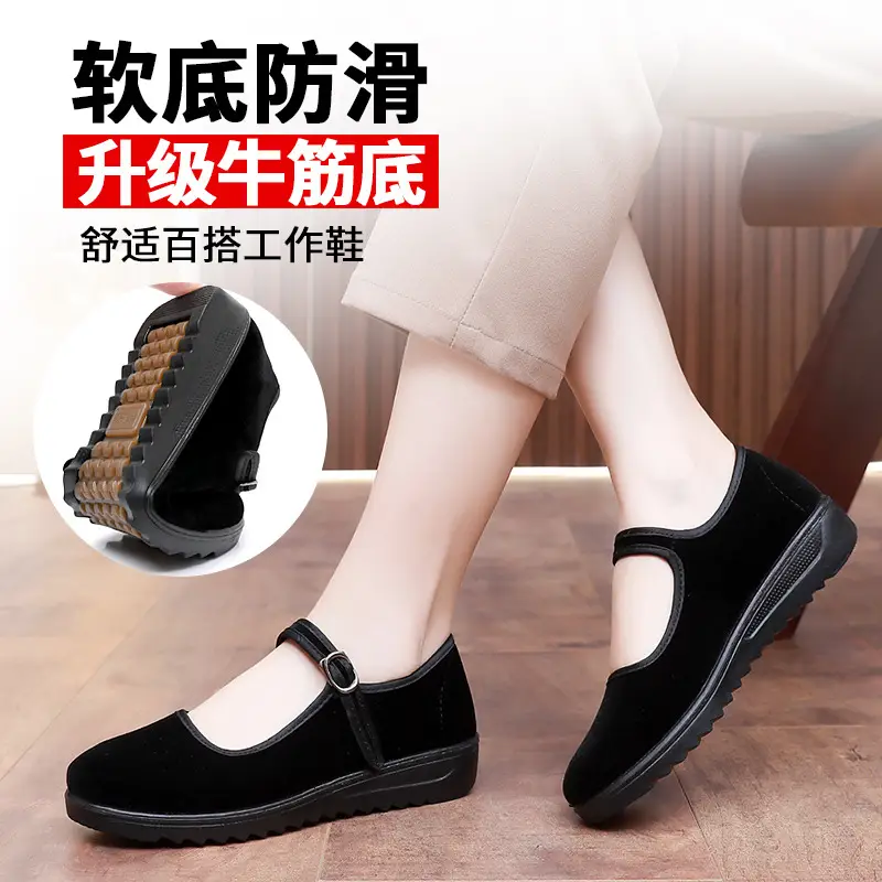 Old Beijing Cloth Shoes Women's Single Shoes New Soft Sole Non-slip Beef Sole Work Shoes Black Hotel Shoes Dancing Mom Shoes - Image 5