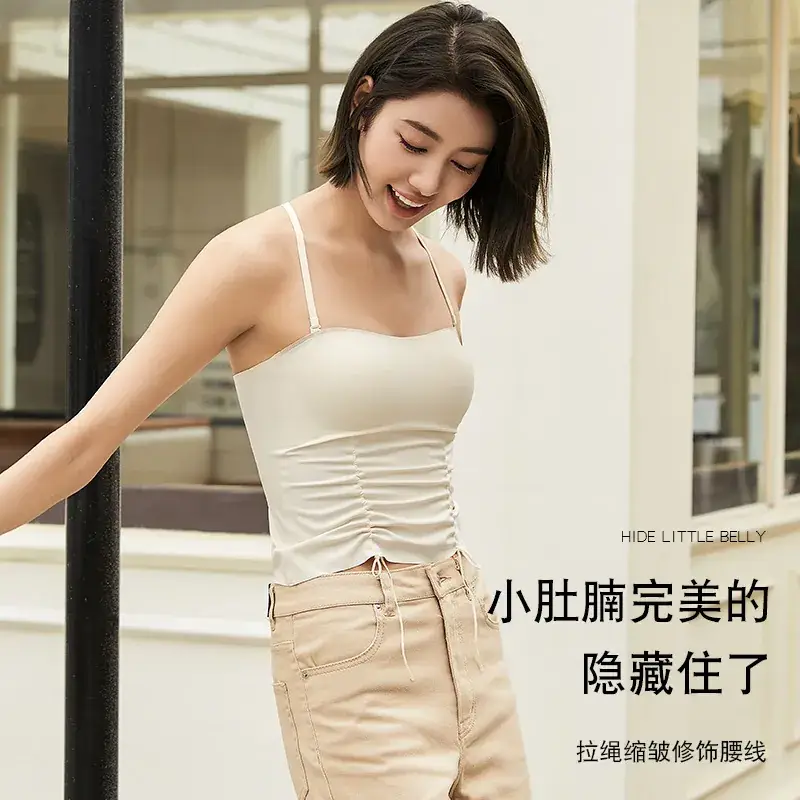 New Jersey One-Piece Glossy Tube Top Drawstring Retractable Pleated Design Small Camisole Fashion All-Match Underwear - Image 7