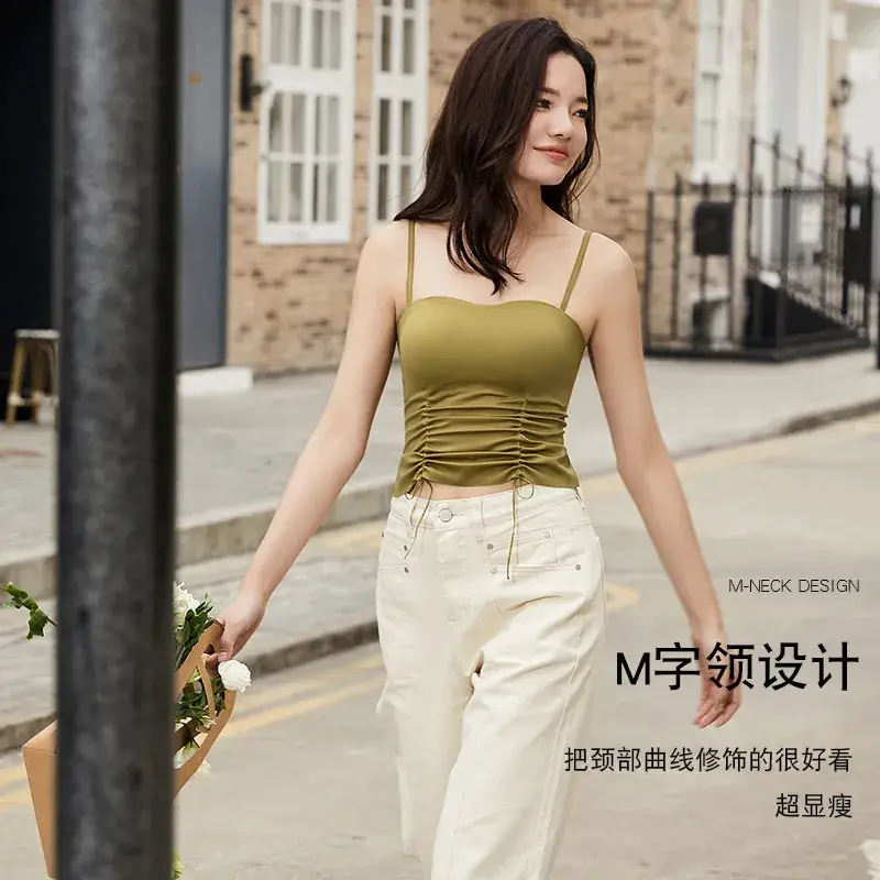 New Jersey One-Piece Glossy Tube Top Drawstring Retractable Pleated Design Small Camisole Fashion All-Match Underwear - Image 8