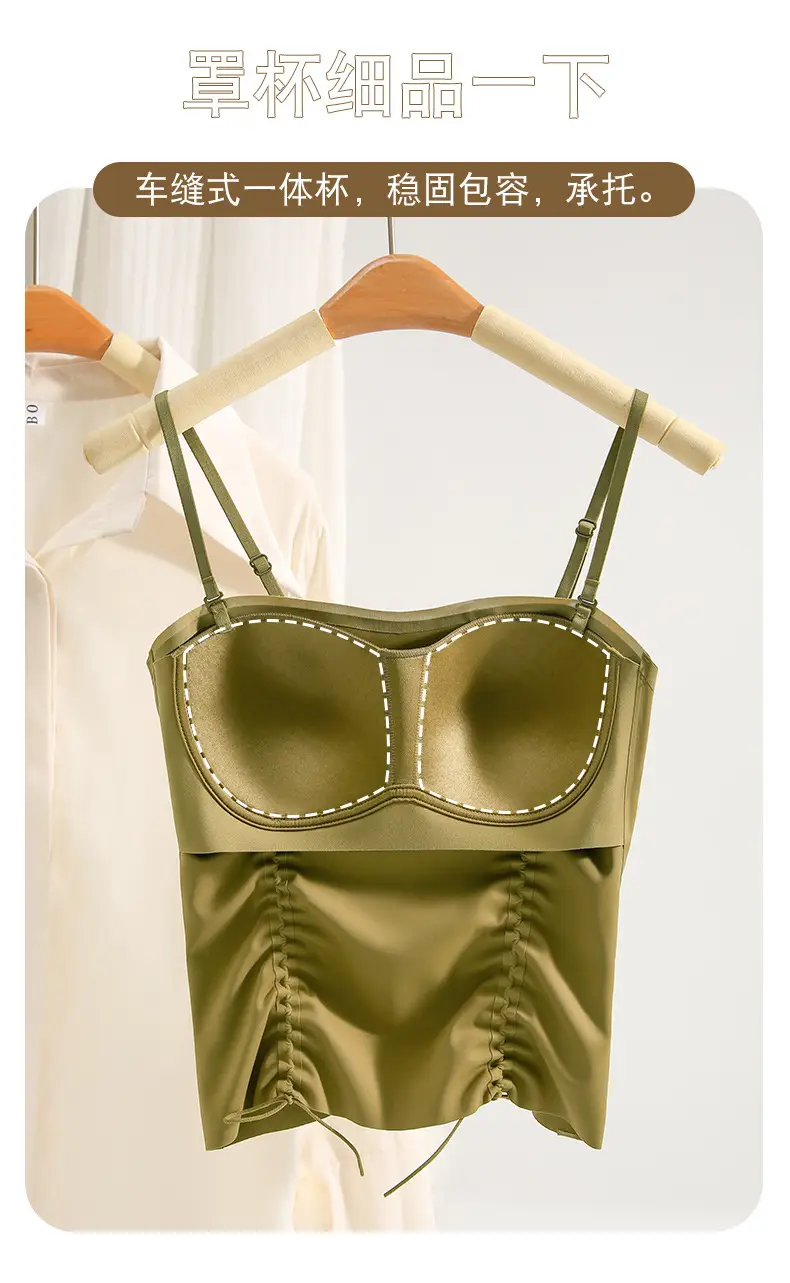 New Jersey One-Piece Glossy Tube Top Drawstring Retractable Pleated Design Small Camisole Fashion All-Match Underwear — feature 13