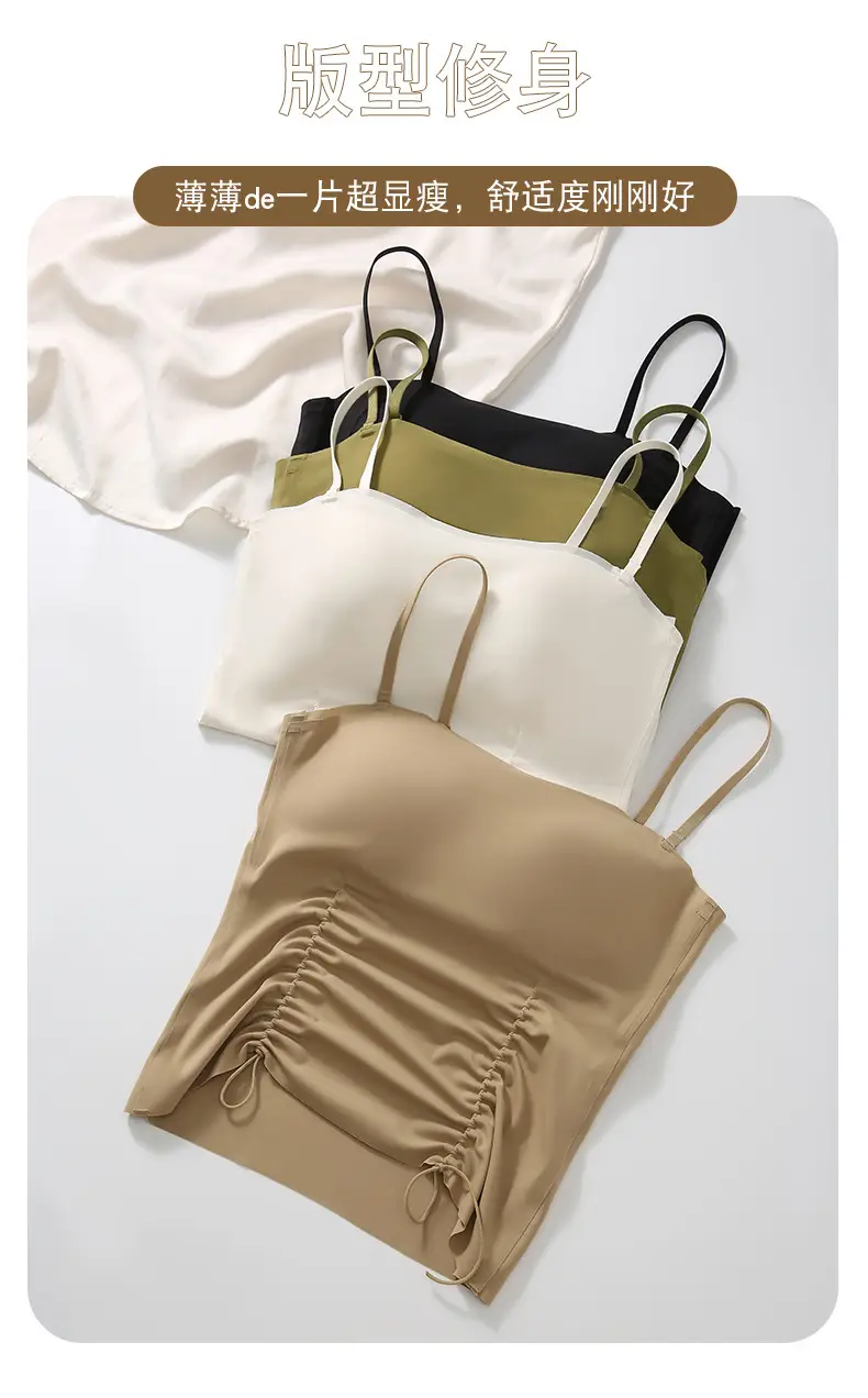 New Jersey One-Piece Glossy Tube Top Drawstring Retractable Pleated Design Small Camisole Fashion All-Match Underwear — feature 17