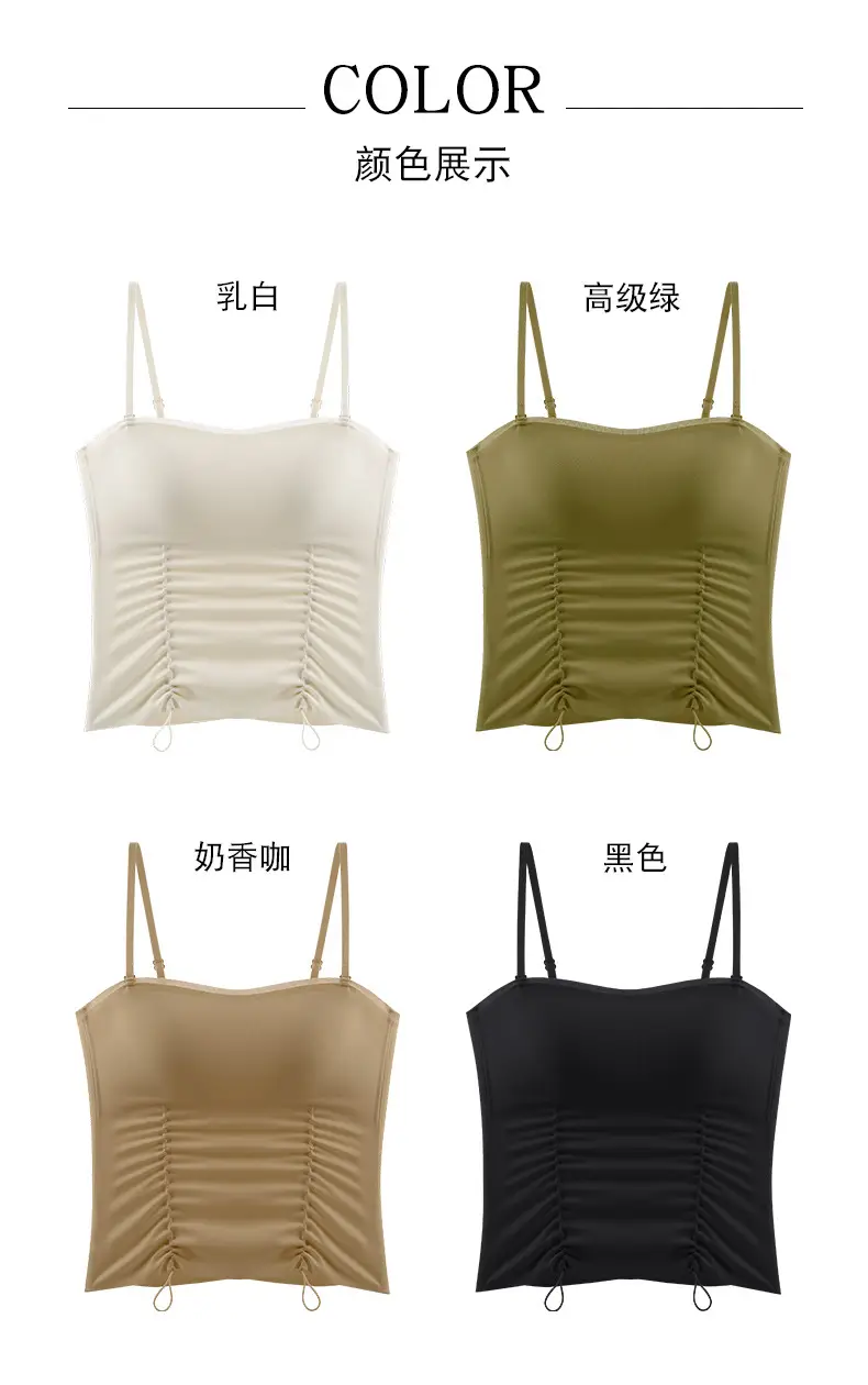 New Jersey One-Piece Glossy Tube Top Drawstring Retractable Pleated Design Small Camisole Fashion All-Match Underwear — feature 18