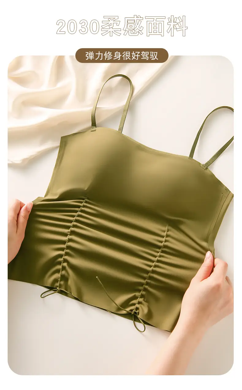 New Jersey One-Piece Glossy Tube Top Drawstring Retractable Pleated Design Small Camisole Fashion All-Match Underwear — feature 7