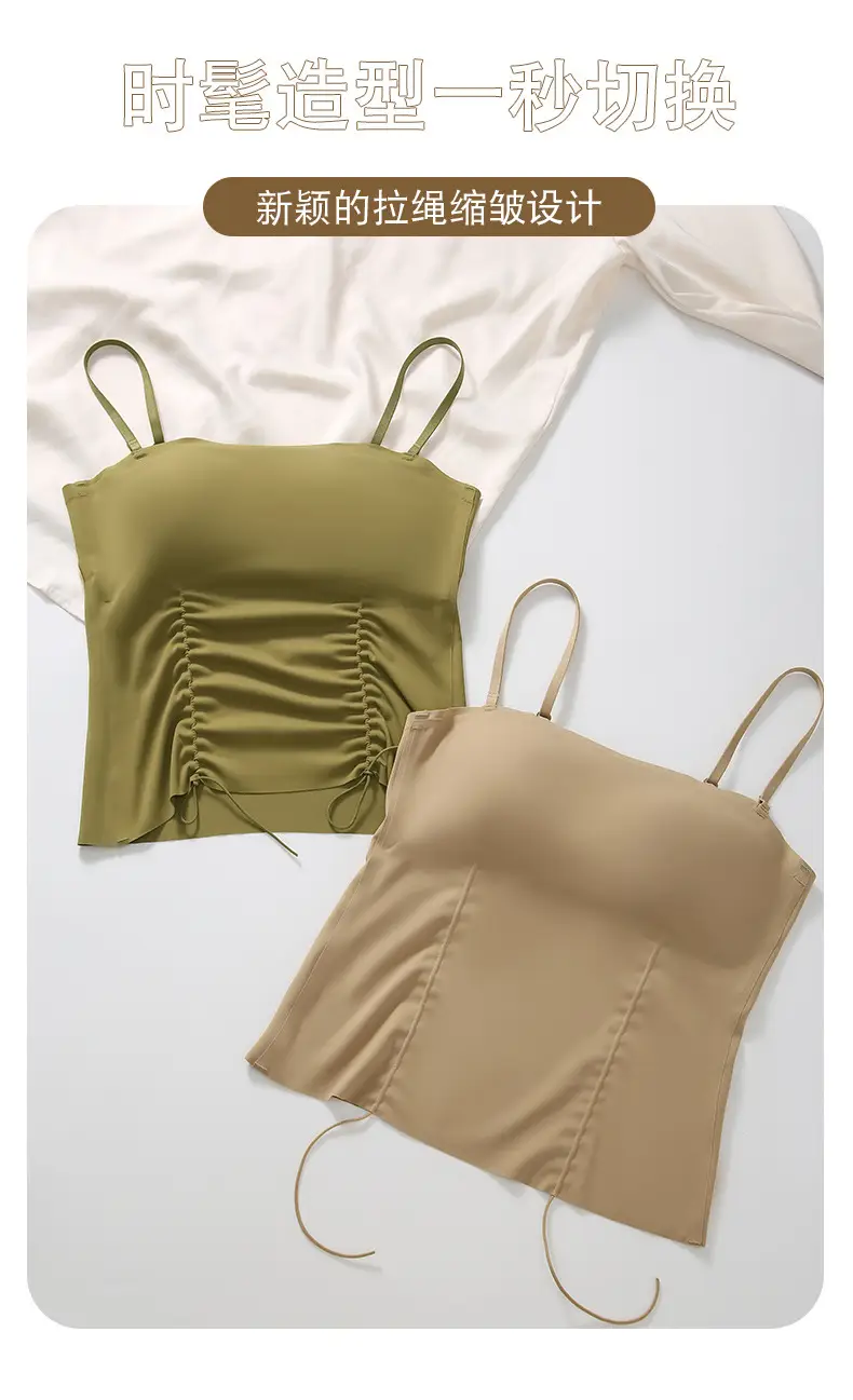 New Jersey One-Piece Glossy Tube Top Drawstring Retractable Pleated Design Small Camisole Fashion All-Match Underwear — feature 9