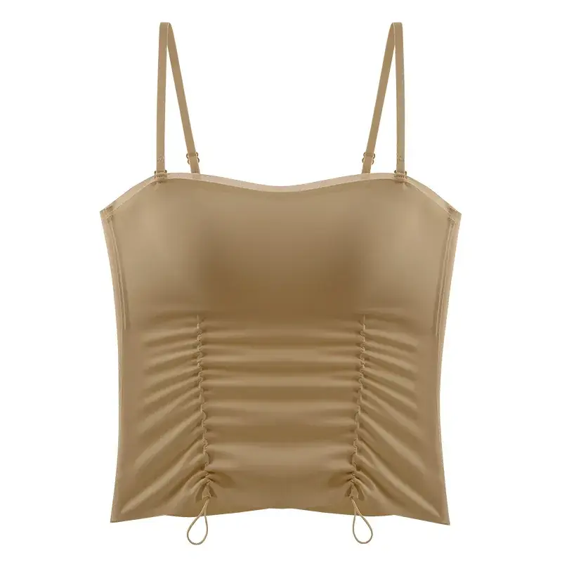New Jersey One-Piece Glossy Tube Top Drawstring Retractable Pleated Design Small Camisole Fashion All-Match Underwear - Image 2