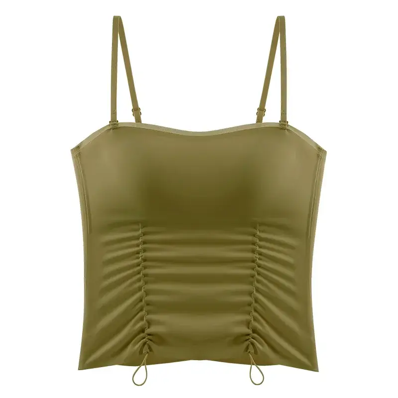 New Jersey One-Piece Glossy Tube Top Drawstring Retractable Pleated Design Small Camisole Fashion All-Match Underwear - Image 3