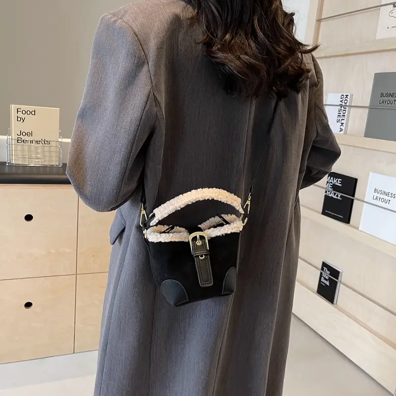 Lamb Wool Mini Bucket Bag Brown 2024 - Image 7