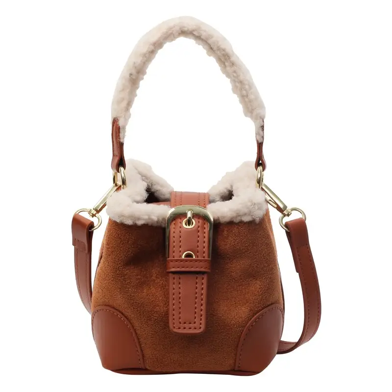 Lamb Wool Mini Bucket Bag Brown 2024 - Image 9
