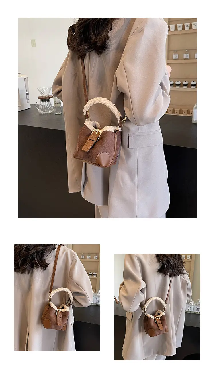 Lamb Wool Mini Bucket Bag Brown 2024 — feature 12