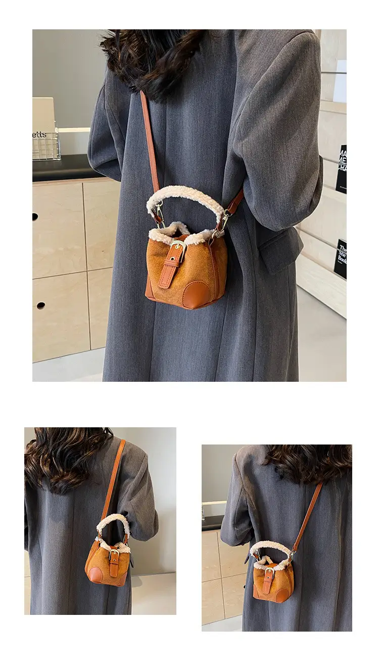 Lamb Wool Mini Bucket Bag Brown 2024 — feature 13