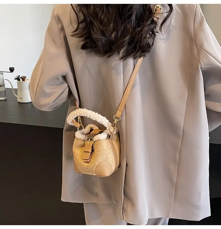 Lamb Wool Mini Bucket Bag Brown 2024 — feature 15