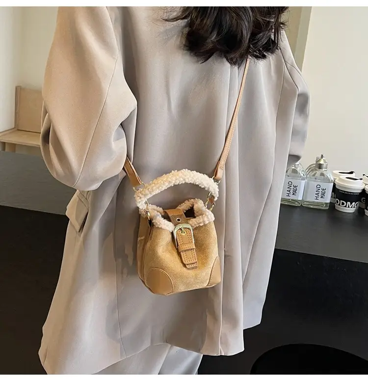 Lamb Wool Mini Bucket Bag Brown 2024 — feature 16