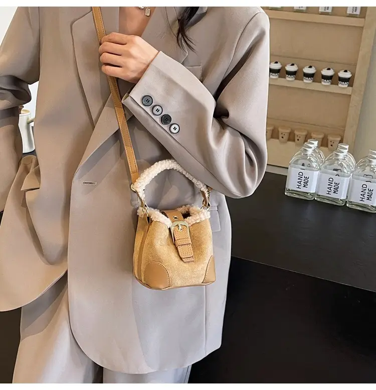 Lamb Wool Mini Bucket Bag Brown 2024 — feature 17