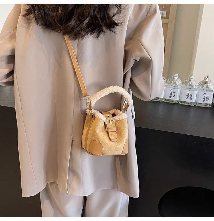 Lamb Wool Mini Bucket Bag Brown 2024 — feature 18