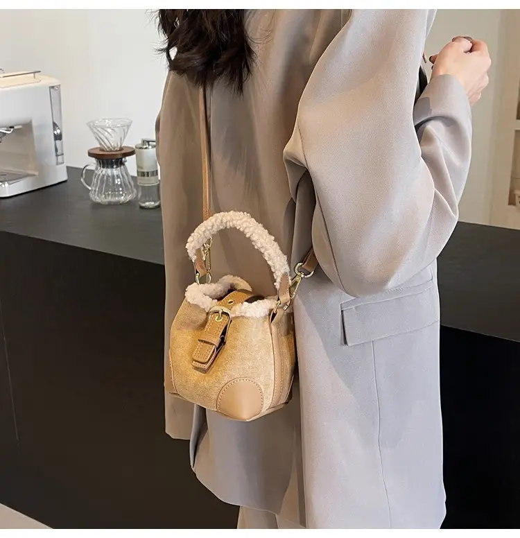 Lamb Wool Mini Bucket Bag Brown 2024 — feature 19