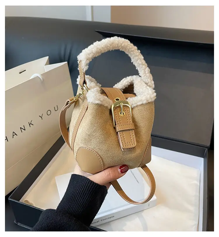 Lamb Wool Mini Bucket Bag Brown 2024 — feature 2