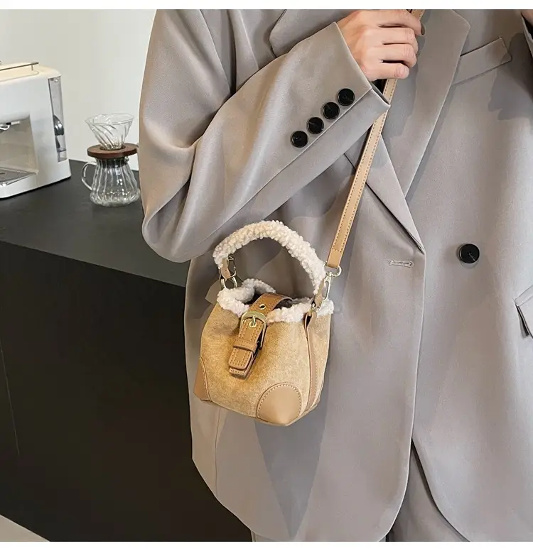 Lamb Wool Mini Bucket Bag Brown 2024 — feature 20