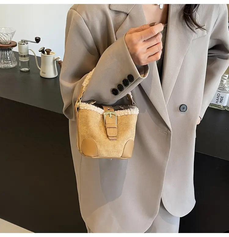 Lamb Wool Mini Bucket Bag Brown 2024 — feature 21