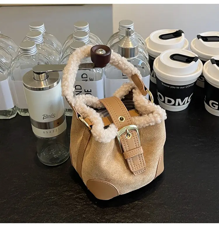 Lamb Wool Mini Bucket Bag Brown 2024 — feature 23