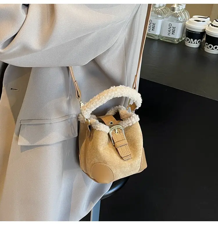 Lamb Wool Mini Bucket Bag Brown 2024 — feature 25